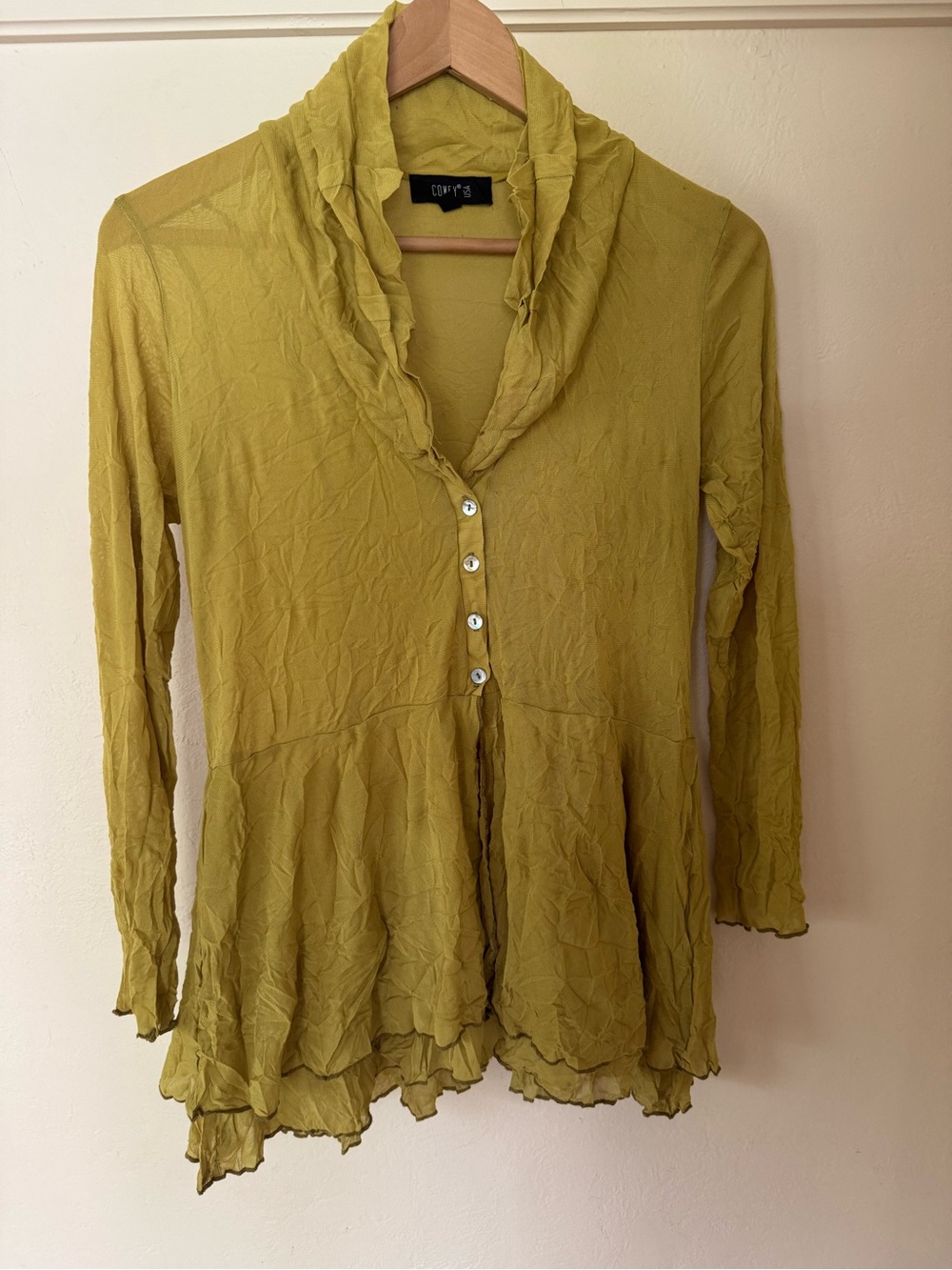 Comfy USA Mesh Jacket Small Chartreuse Crinkle Sheer Layering Made USA